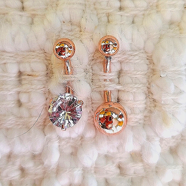 Rose Gold Cz Body Belly Button Navel Jewelry 2 Barbell Style 14g Nwot